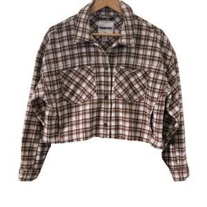 RSQ Brown Plaid Cropped Jacket Large